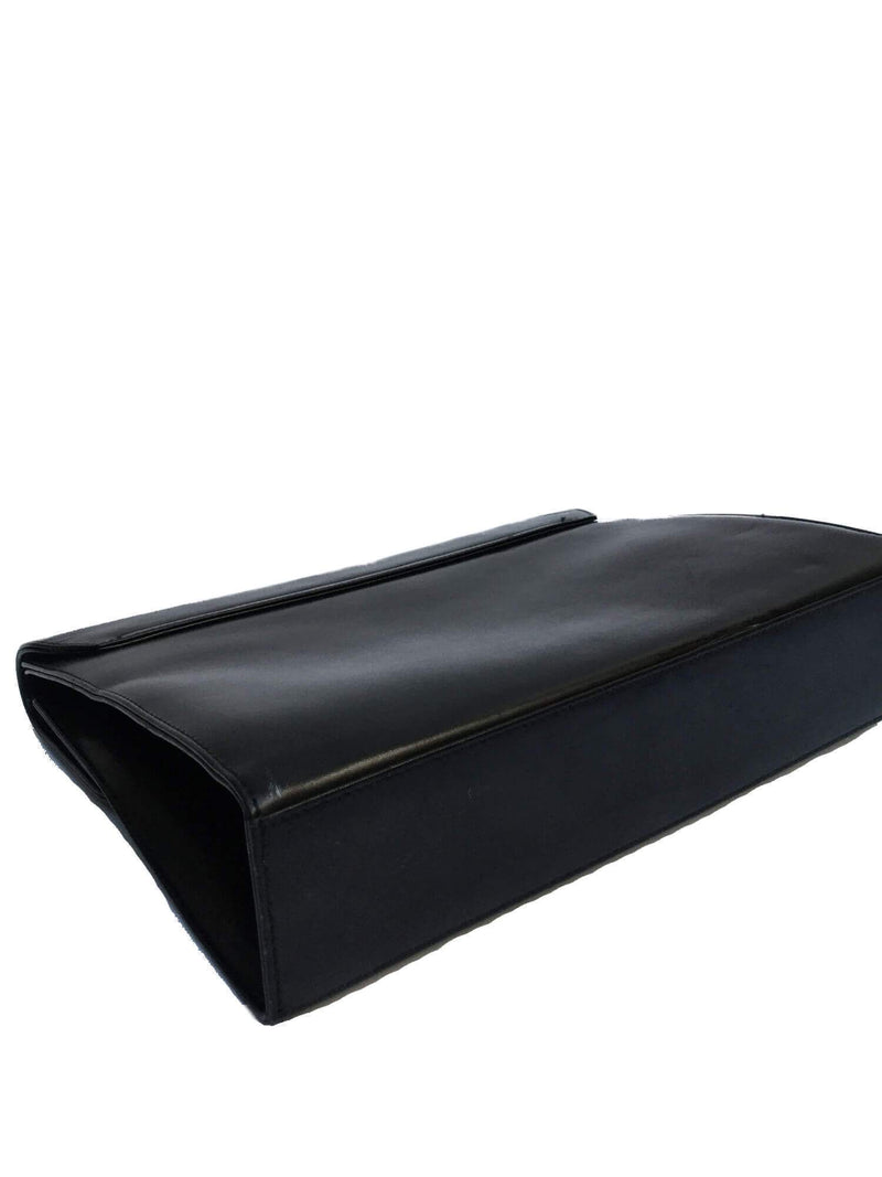 Black Leather Gancini Flap Clutch Bag Gold Hardware-designer resale