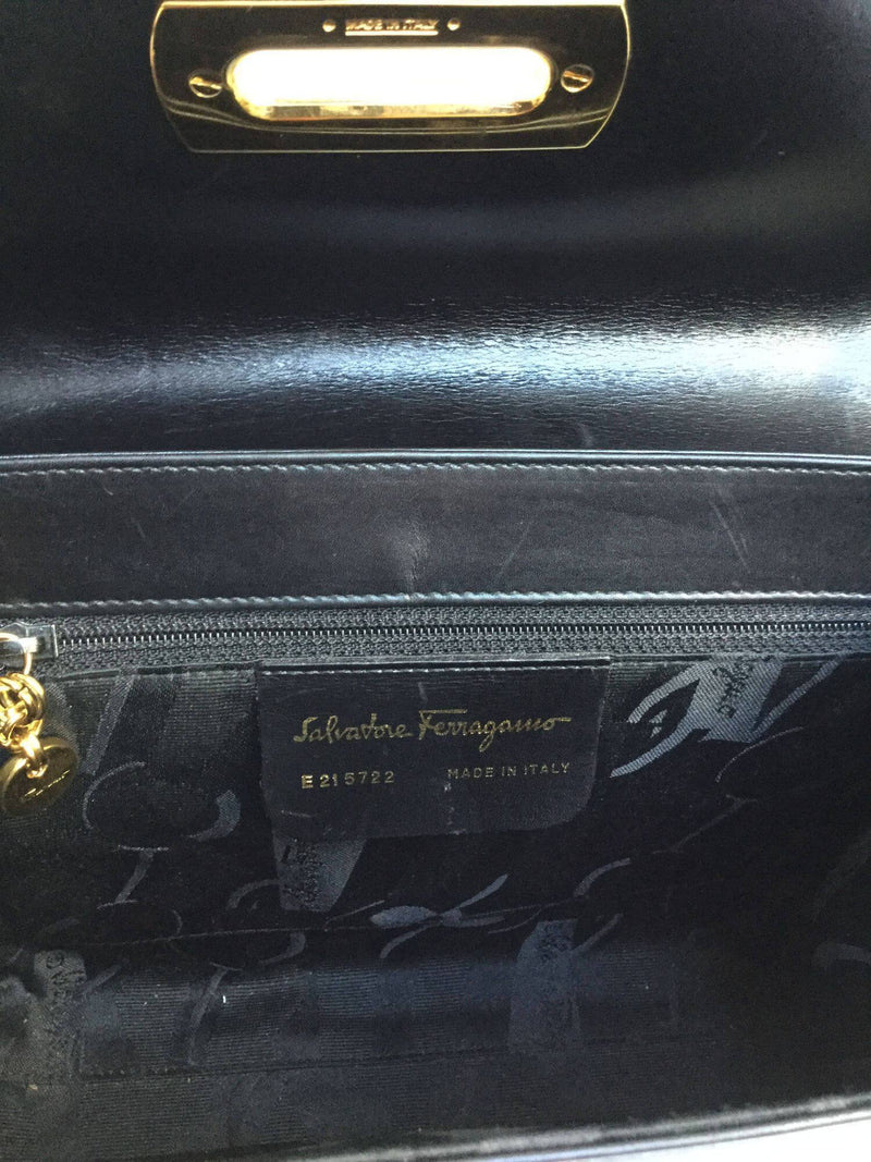 Black Leather Gancini Flap Clutch Bag Gold Hardware-designer resale