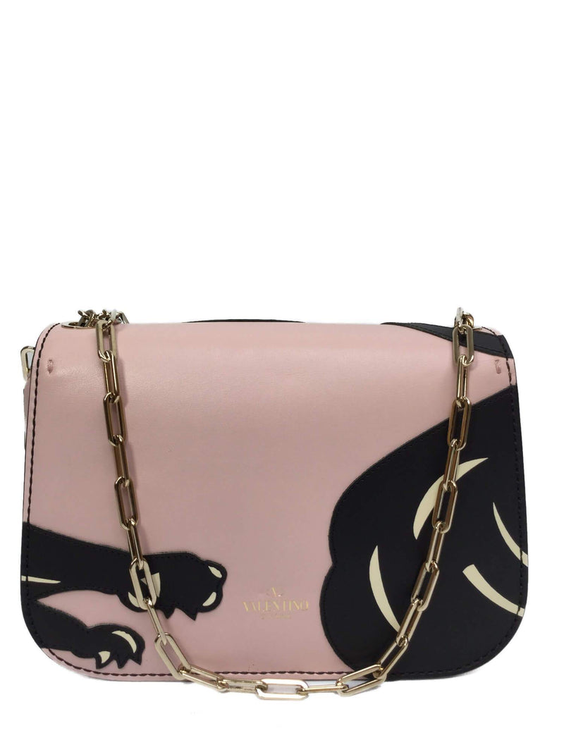 Black Panther Nude Calfskin Leather Cross Body Bag Gold Chain-designer resale