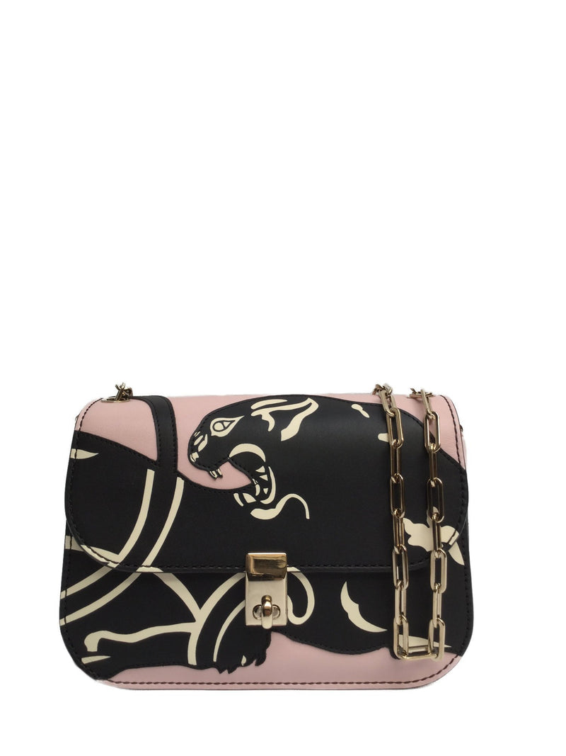 Black Panther Nude Calfskin Leather Cross Body Bag Gold Chain-designer resale