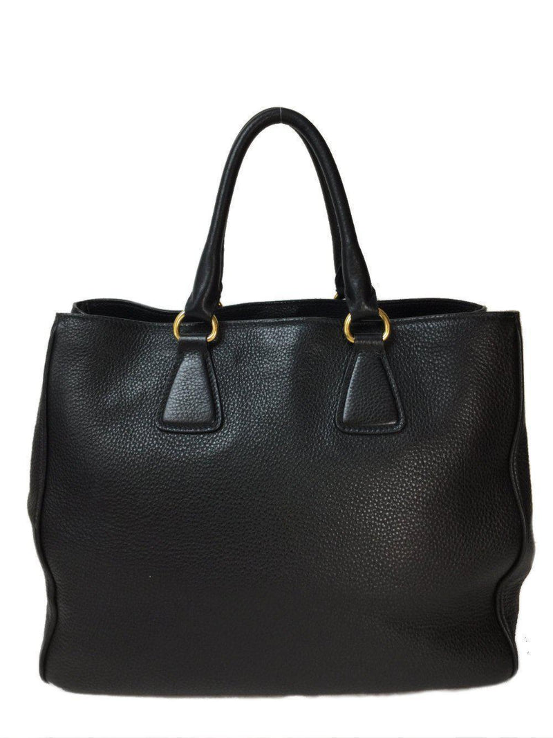 Black Pebbled Leather Vitello Daino Tote Bag-designer resale