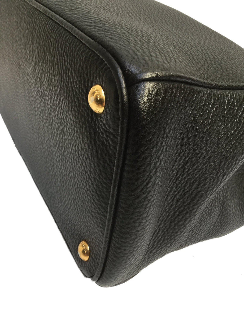Black Pebbled Leather Vitello Daino Tote Bag-designer resale