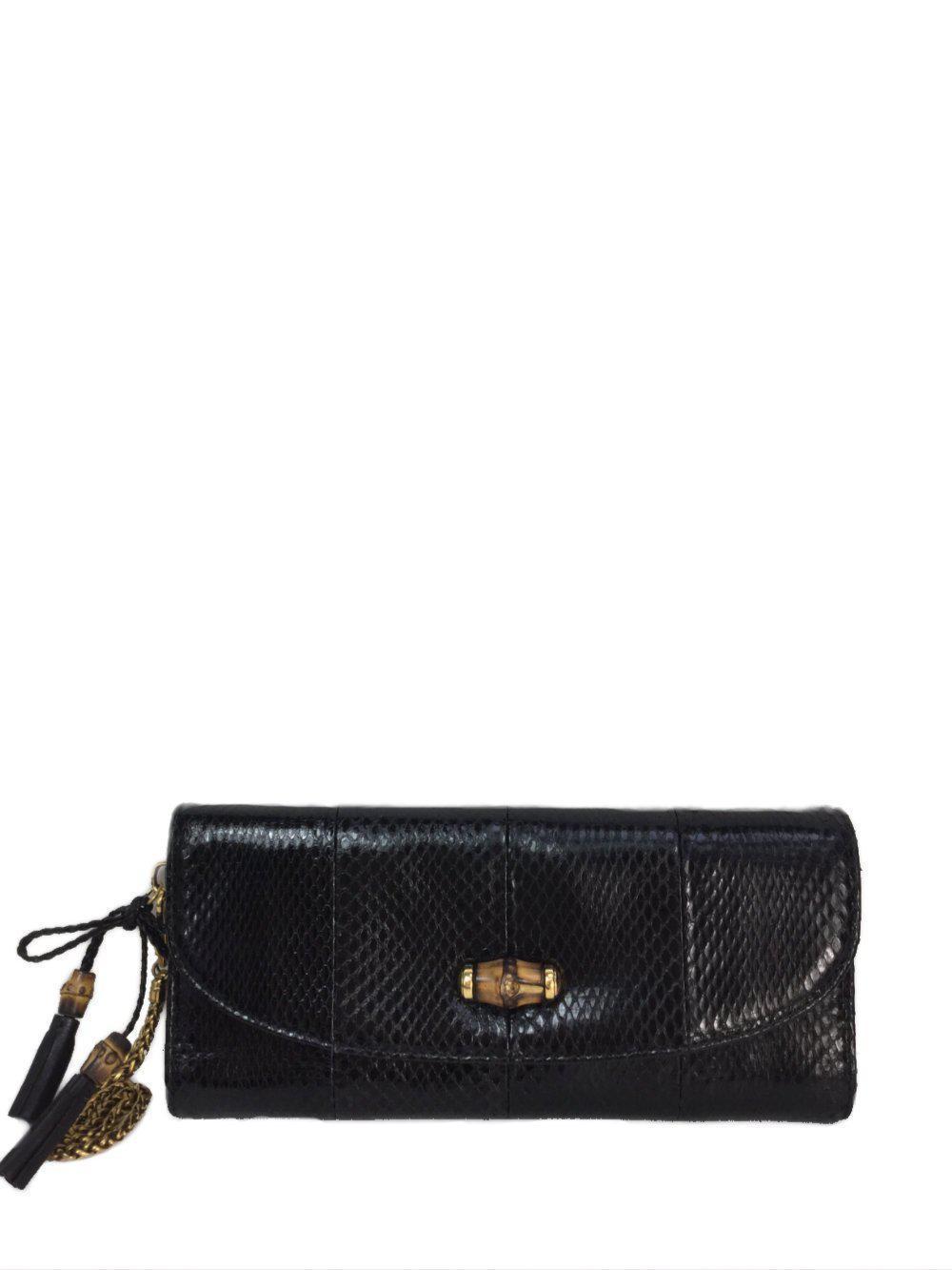 Black Snakeskin Evening Clutch Gold Hardware-designer resale