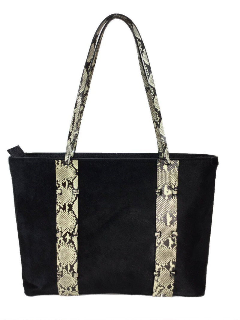 Black Snakeskin Pony Hair Tote Bag-designer resale