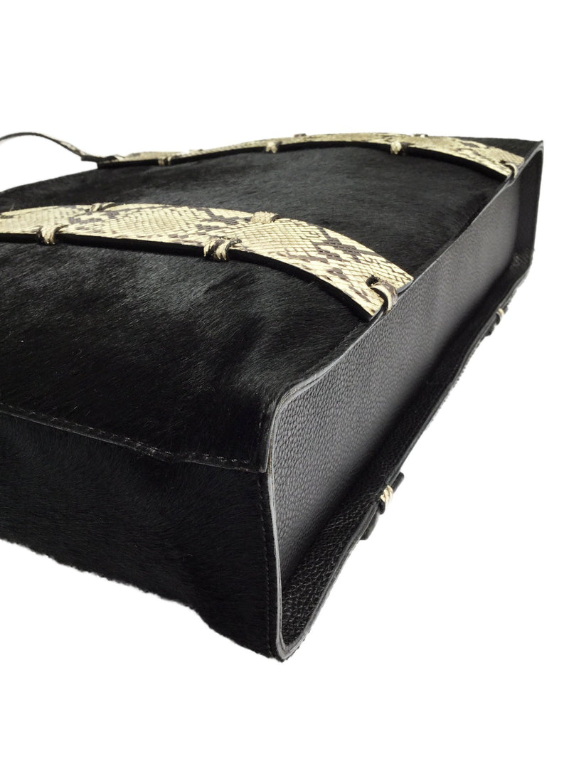 Black Snakeskin Pony Hair Tote Bag-designer resale