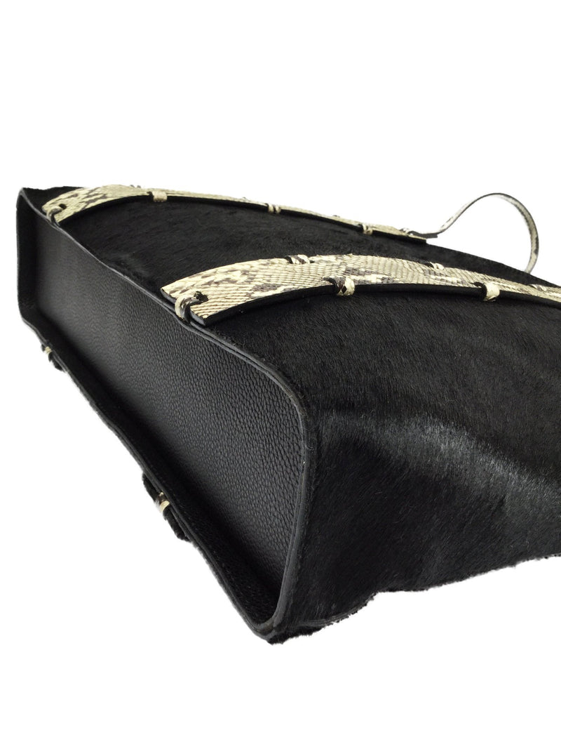 Black Snakeskin Pony Hair Tote Bag-designer resale