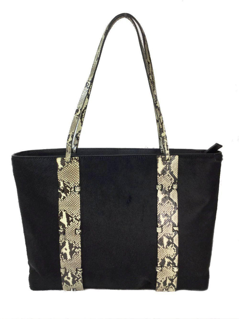 Black Snakeskin Pony Hair Tote Bag-designer resale