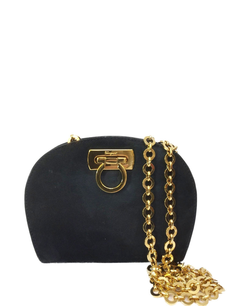 Black Suede Mini Messenger Bag Gold Chain-designer resale