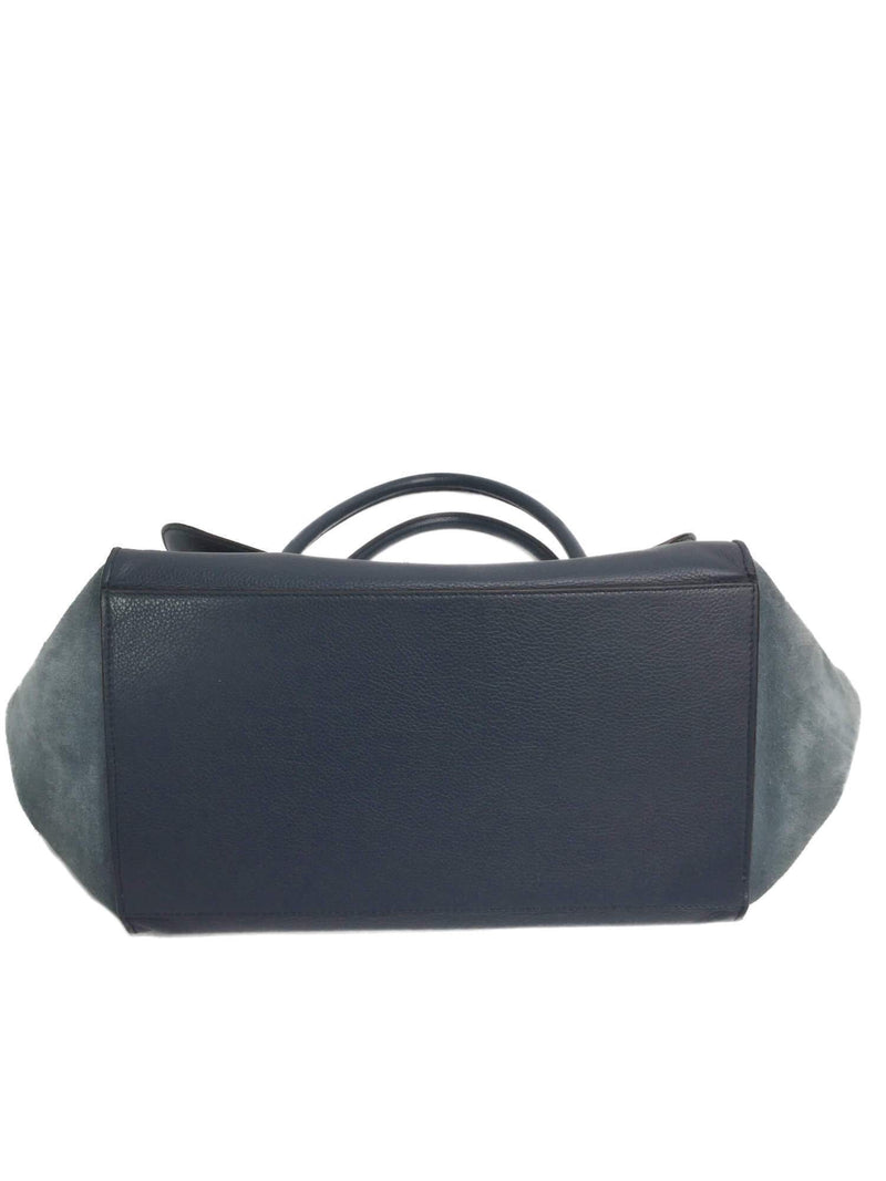 Blue Leather Double Zipper Trapeze Bag-designer resale