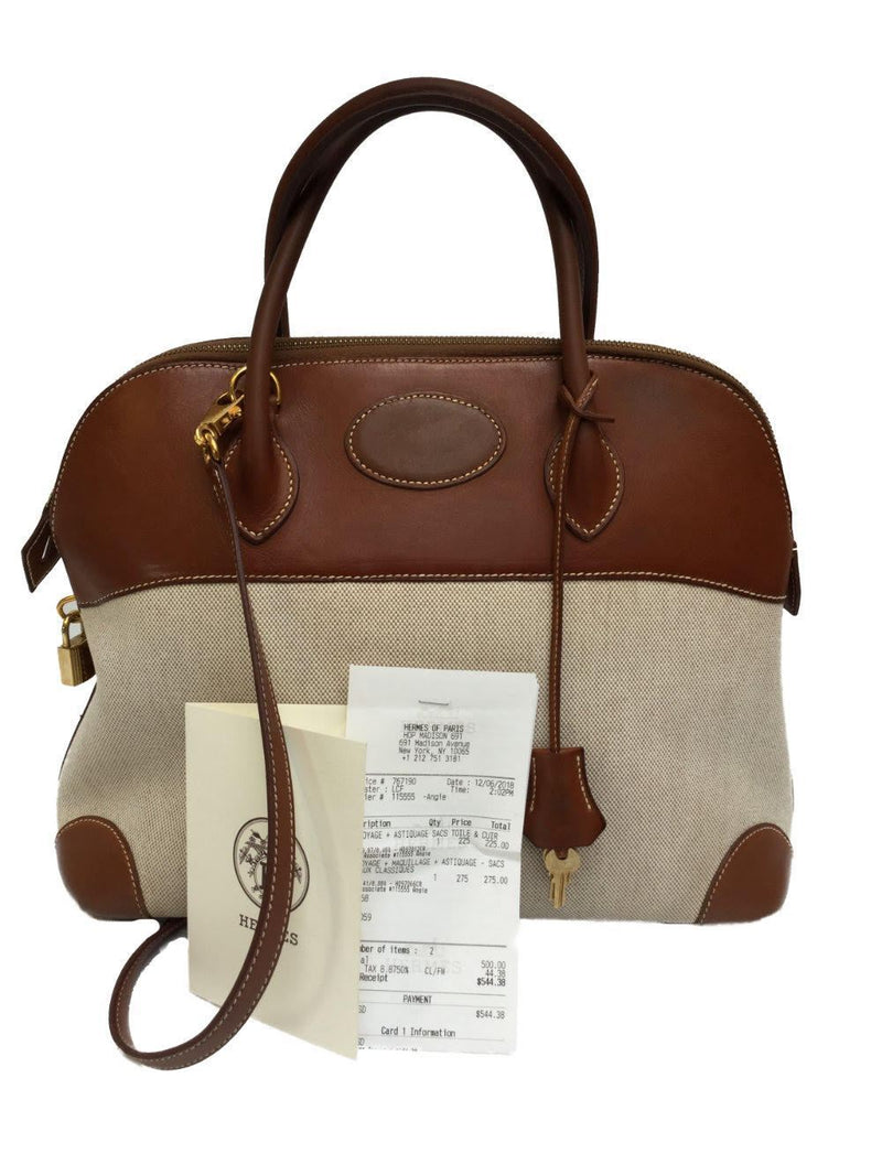 Bolide Bag 35 Brown Box Leather Natural Canvas Gold Hardware-designer resale