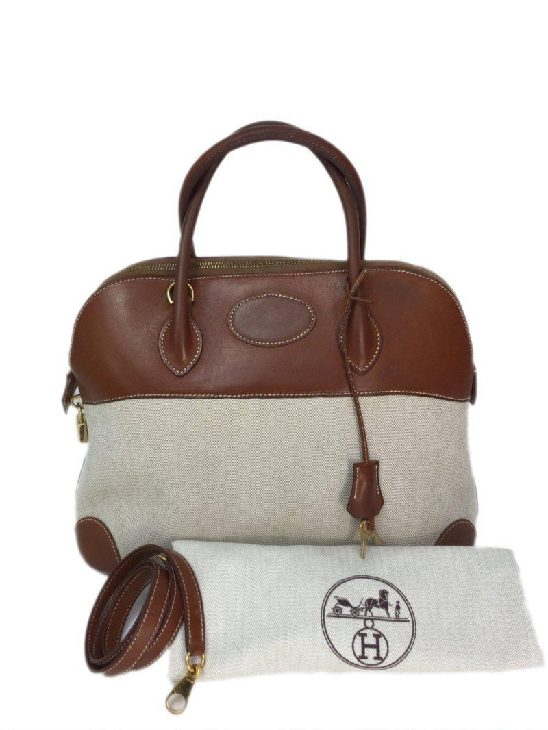Bolide Bag 35 Brown Box Leather Natural Canvas Gold Hardware-designer resale