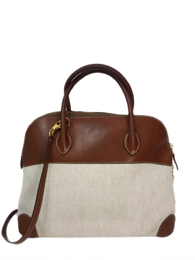 Bolide Bag 35 Brown Box Leather Natural Canvas Gold Hardware-designer resale
