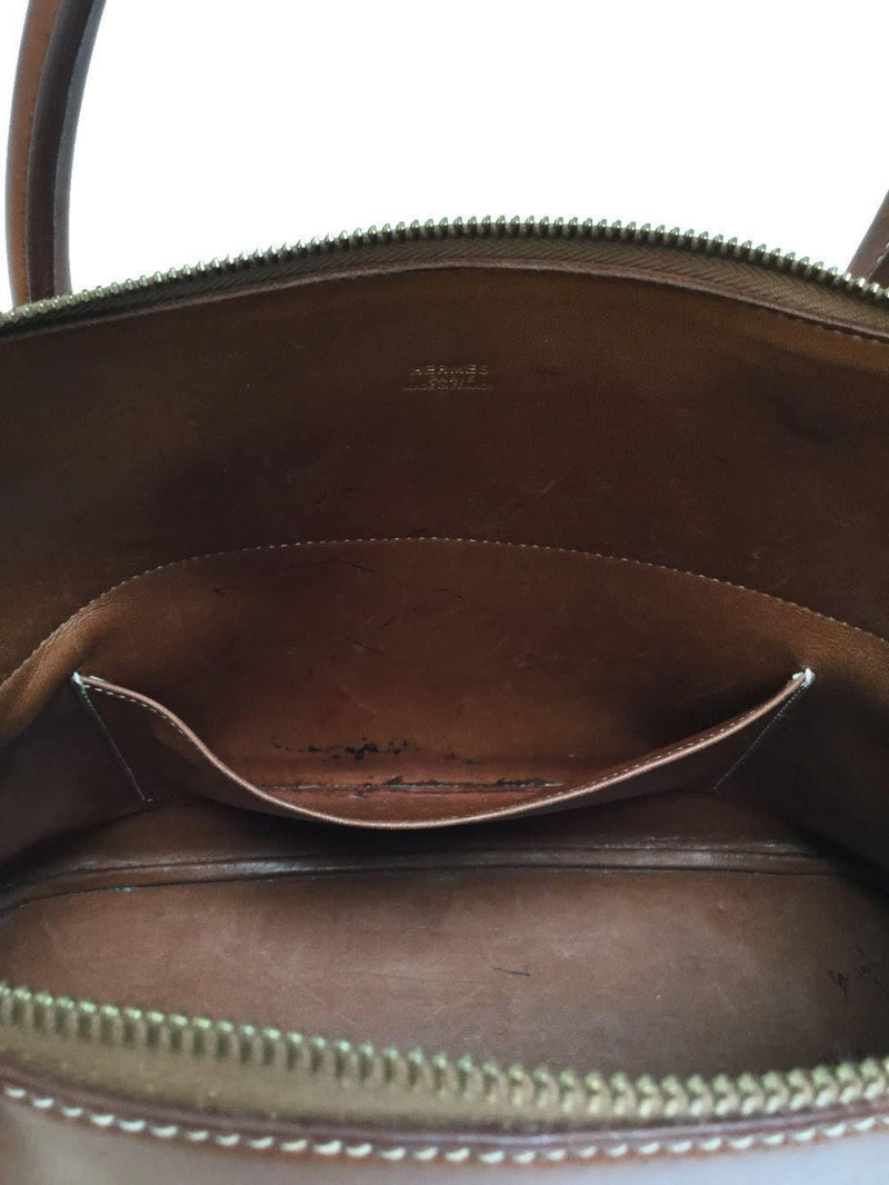 Bolide Bag 35 Brown Box Leather Natural Canvas Gold Hardware-designer resale