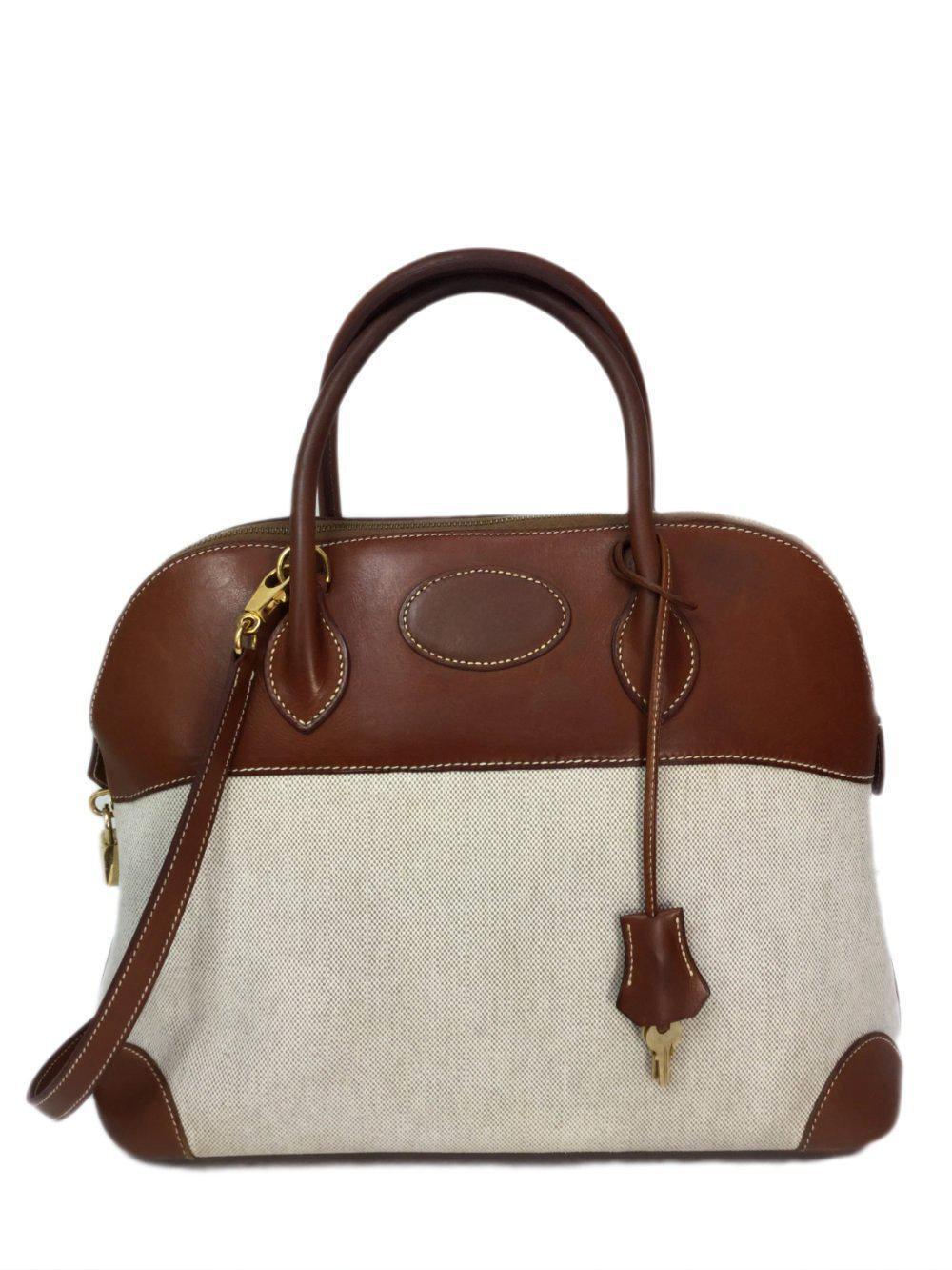 Bolide Bag 35 Brown Box Leather Natural Canvas Gold Hardware-designer resale