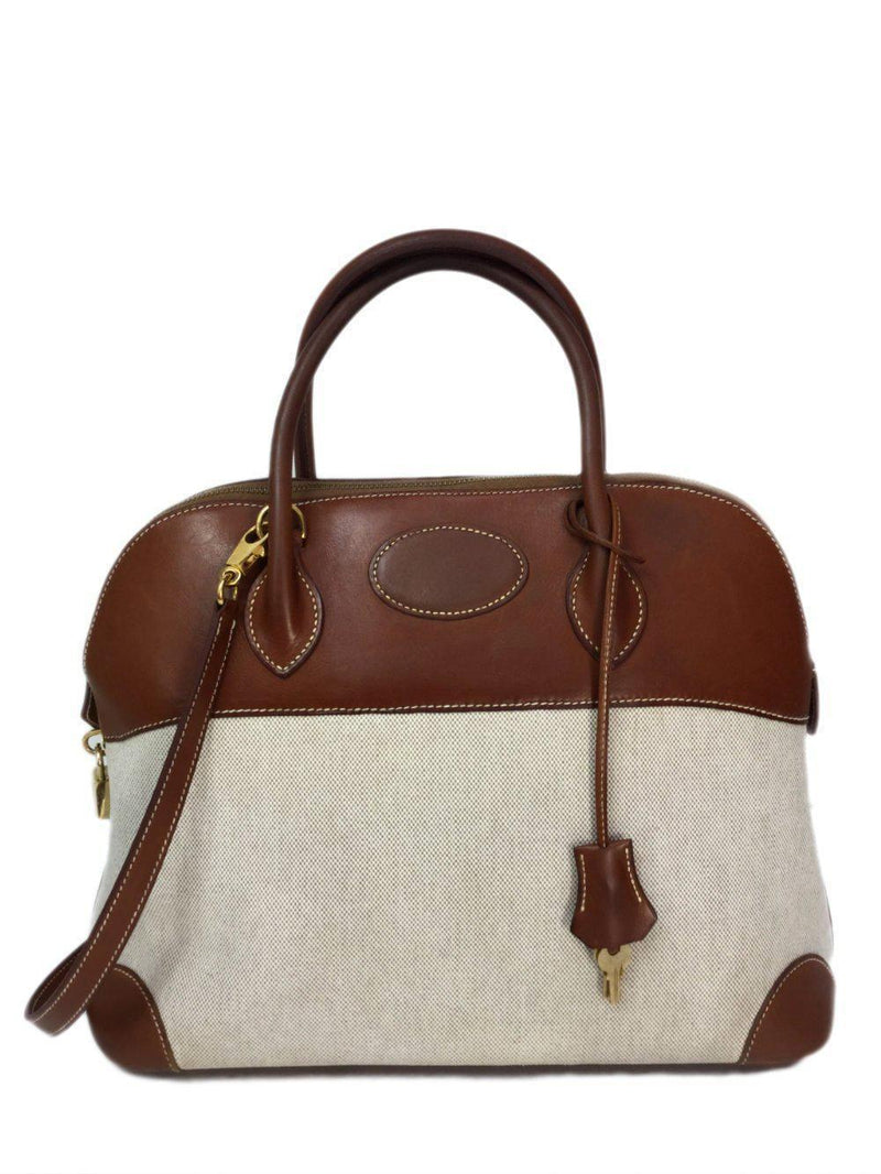 Bolide Bag 35 Brown Box Leather Natural Canvas Gold Hardware-designer resale