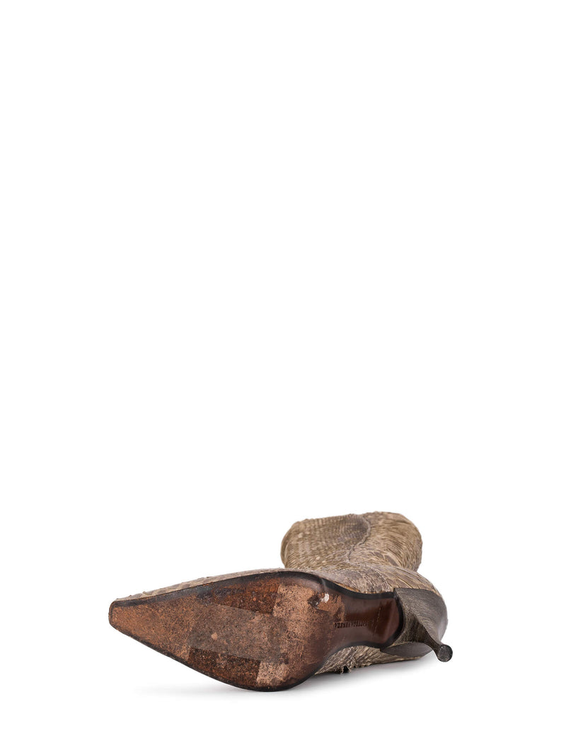 Bottega Veneta Genuine Python Pointy Toe Boots Taupe-designer resale