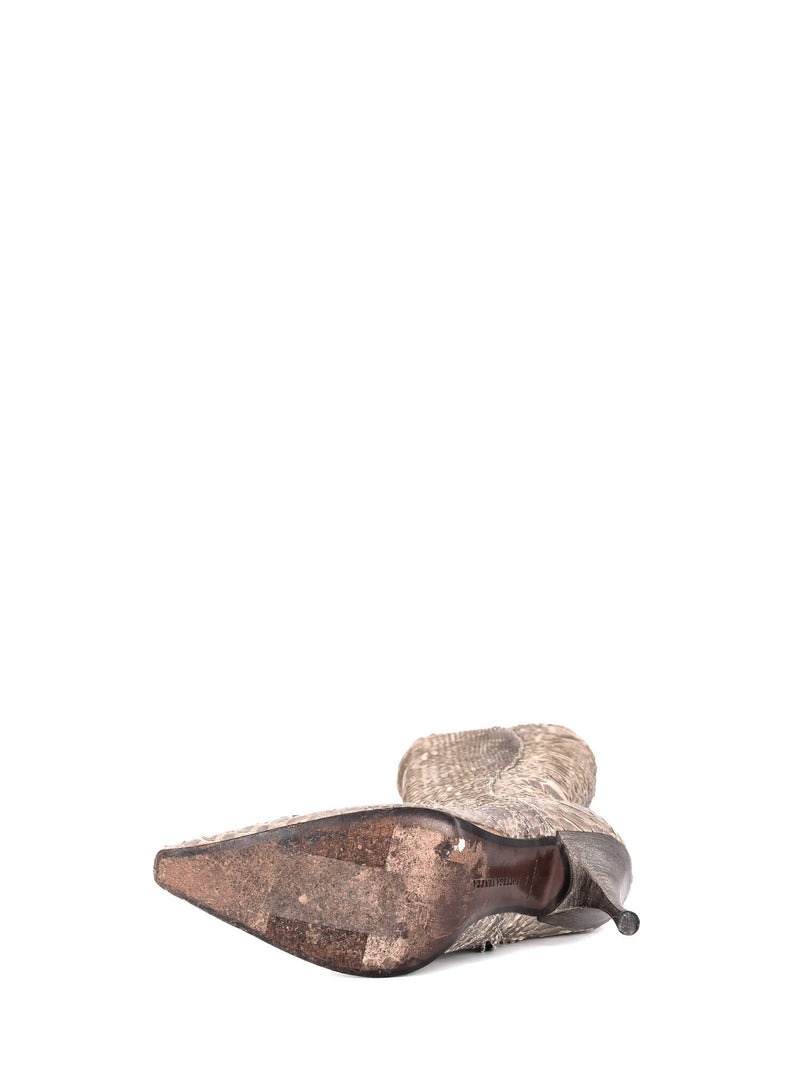 Bottega Veneta Genuine Python Pointy Toe Boots Taupe-designer resale