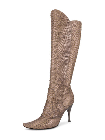 Bottega Veneta Genuine Python Pointy Toe Boots Taupe-designer resale
