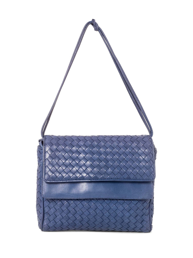 Bottega Veneta Intrecciato Flap Crossbody Bag Blue