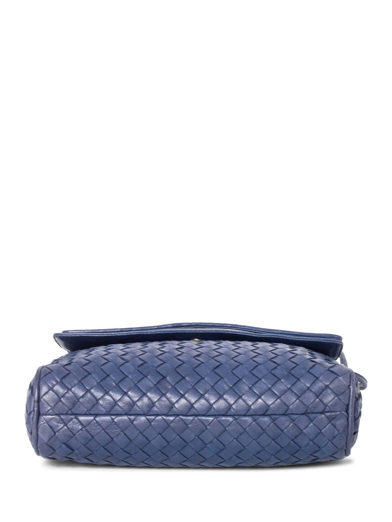 Bottega Veneta Intrecciato Flap Crossbody Bag Blue-designer resale