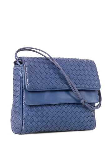 Bottega Veneta Intrecciato Flap Crossbody Bag Blue-designer resale