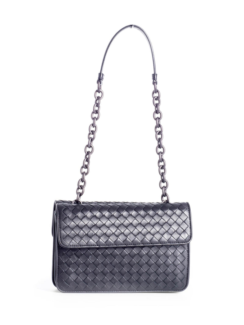 Bottega Veneta Intrecciato Leather Double Flap Bag Black-designer resale