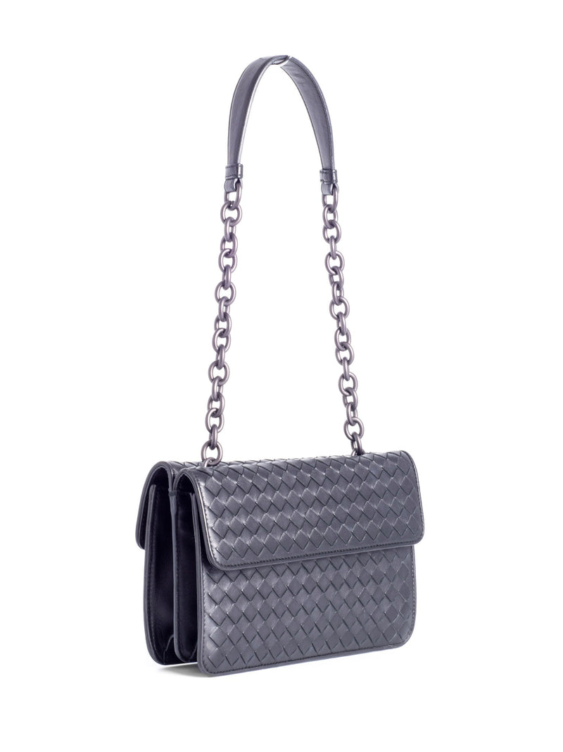 Bottega Veneta Intrecciato Leather Double Flap Bag Black-designer resale