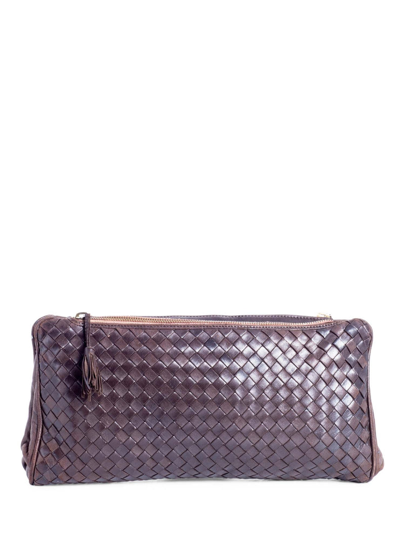 Bottega Veneta Lambskin Leather Intrecciato Clutch Bag Brown-designer resale