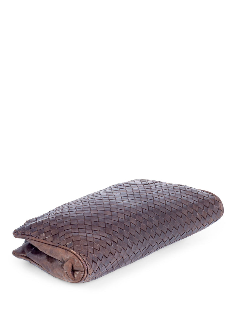 Bottega Veneta Lambskin Leather Intrecciato Clutch Bag Brown-designer resale
