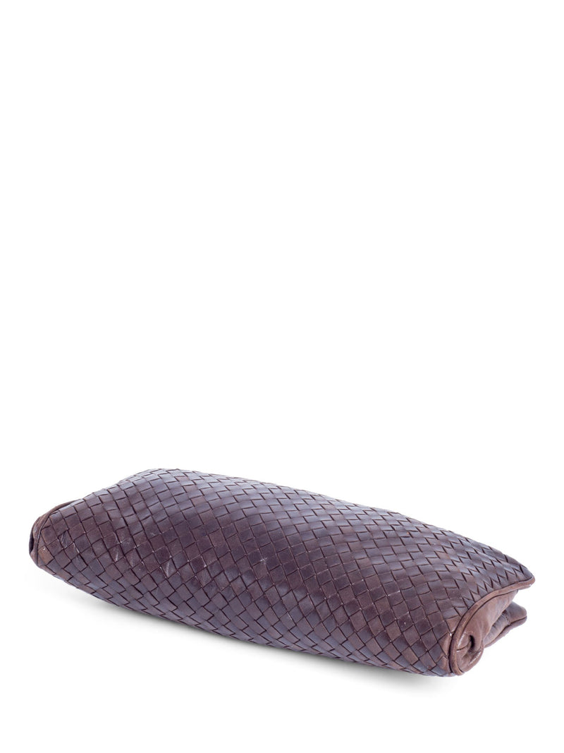 Bottega Veneta Lambskin Leather Intrecciato Clutch Bag Brown-designer resale