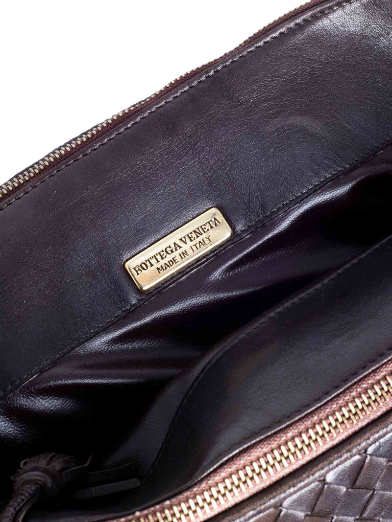 Bottega Veneta Lambskin Leather Intrecciato Clutch Bag Brown-designer resale