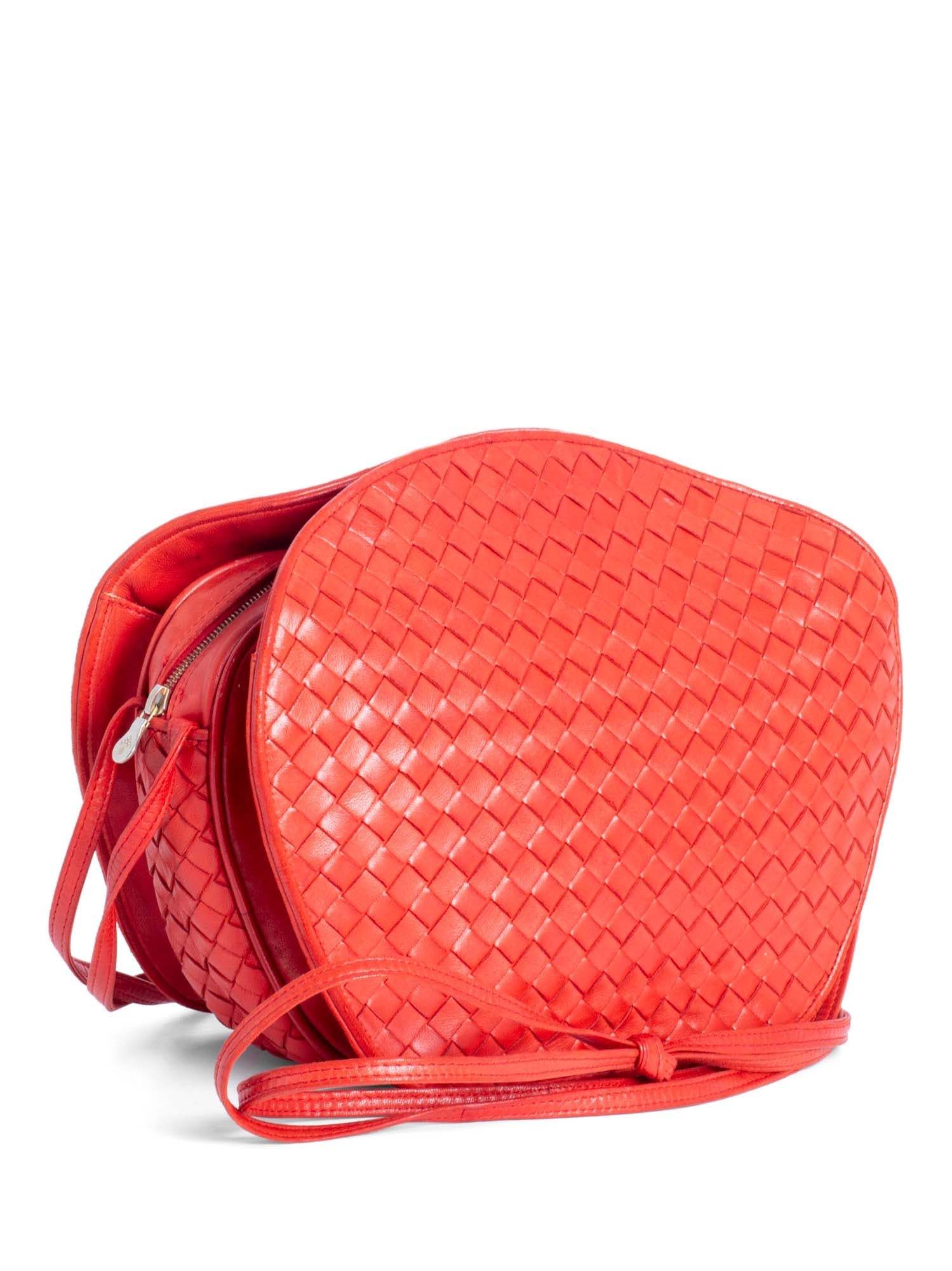 Bottega Veneta Lambskin Leather Intrecciato Messenger Bag Red-designer resale