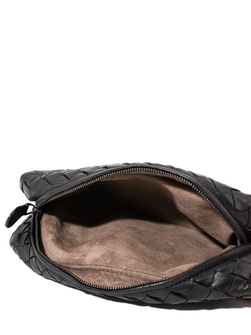 Bottega Veneta Leather Messenger Bag Black-designer resale