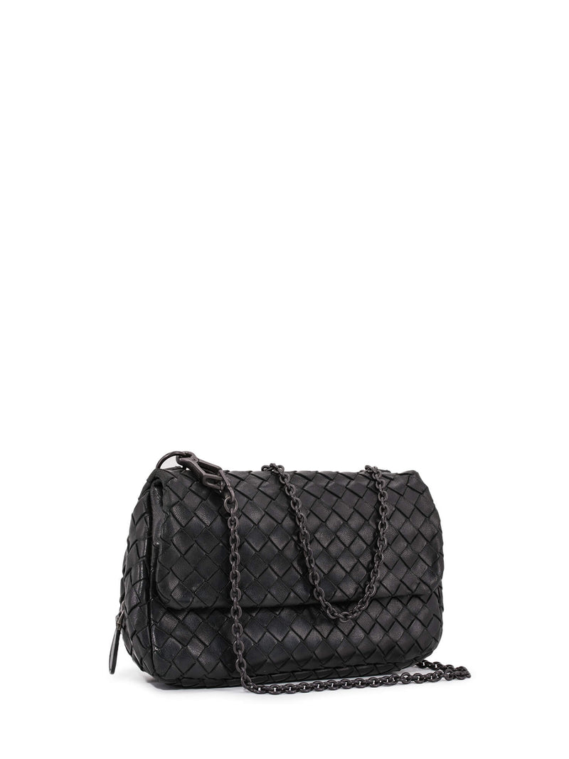 Bottega Veneta Leather Messenger Bag Black-designer resale