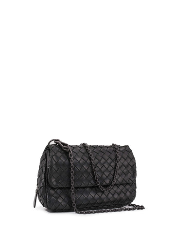 Bottega Veneta Leather Messenger Bag Black-designer resale