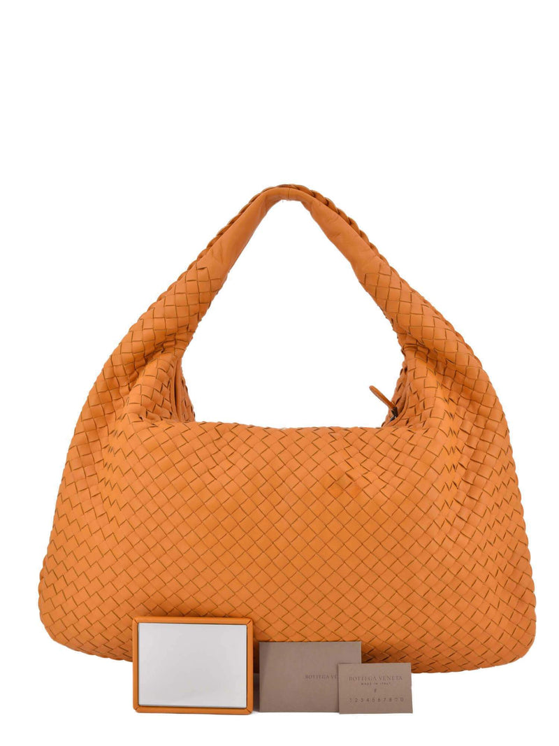 Bottega Veneta Orange Nappa Intrecciato Woven Leather Medium Hobo Bag