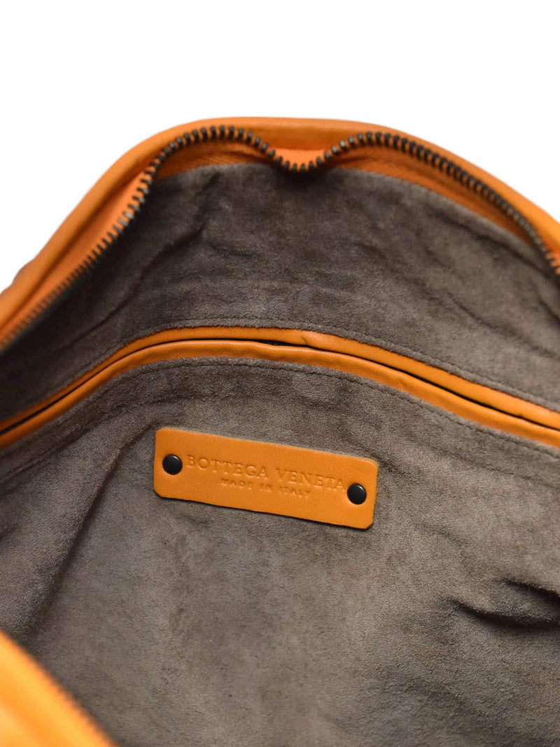 Bottega Veneta Orange Nappa Intrecciato Woven Leather Medium Hobo Bag-designer resale