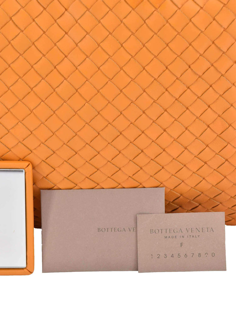 Bottega Veneta Orange Nappa Intrecciato Woven Leather Medium Hobo Bag-designer resale