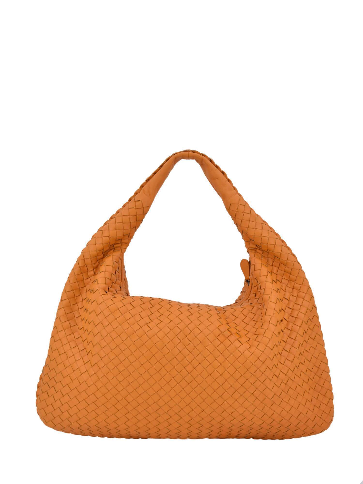 Bottega Veneta Orange Nappa Intrecciato Woven Leather Medium Hobo Bag-designer resale