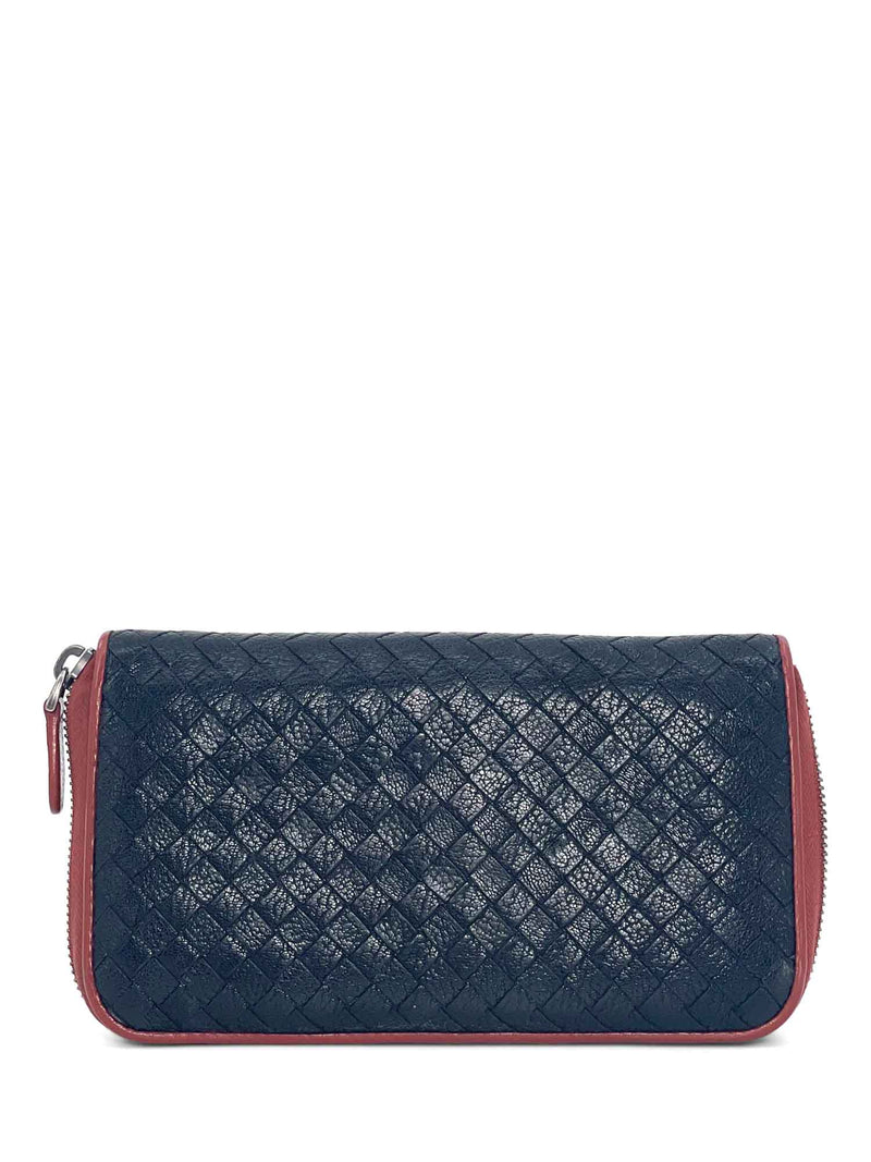 Bottega Veneta Woven Leather Zippy Long Wallet Black Terracotta-designer resale
