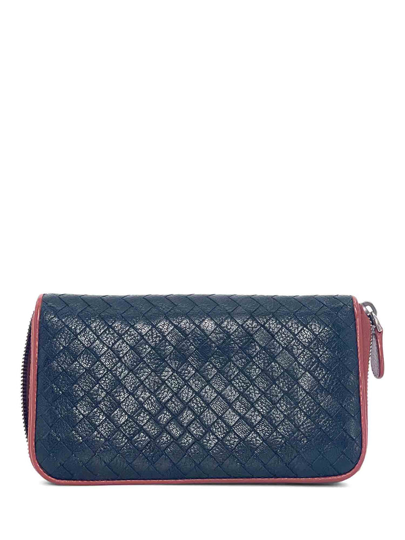 Bottega Veneta Woven Leather Zippy Long Wallet Black Terracotta-designer resale
