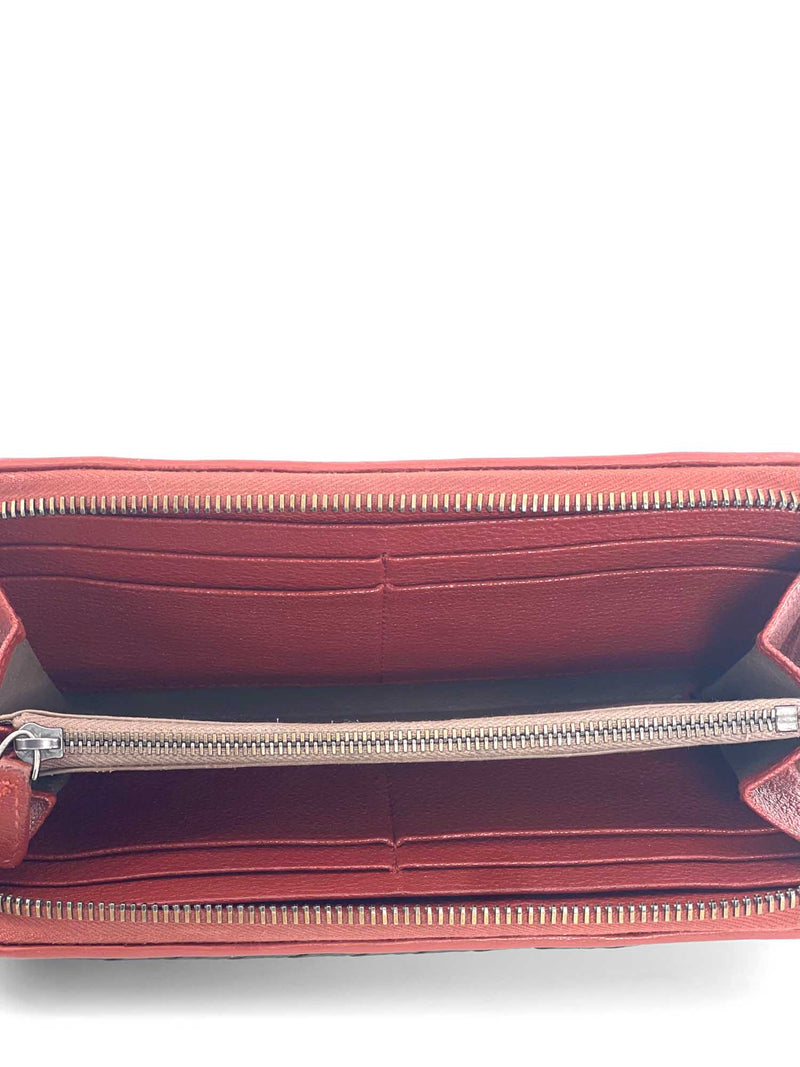 Bottega Veneta Woven Leather Zippy Long Wallet Black Terracotta-designer resale