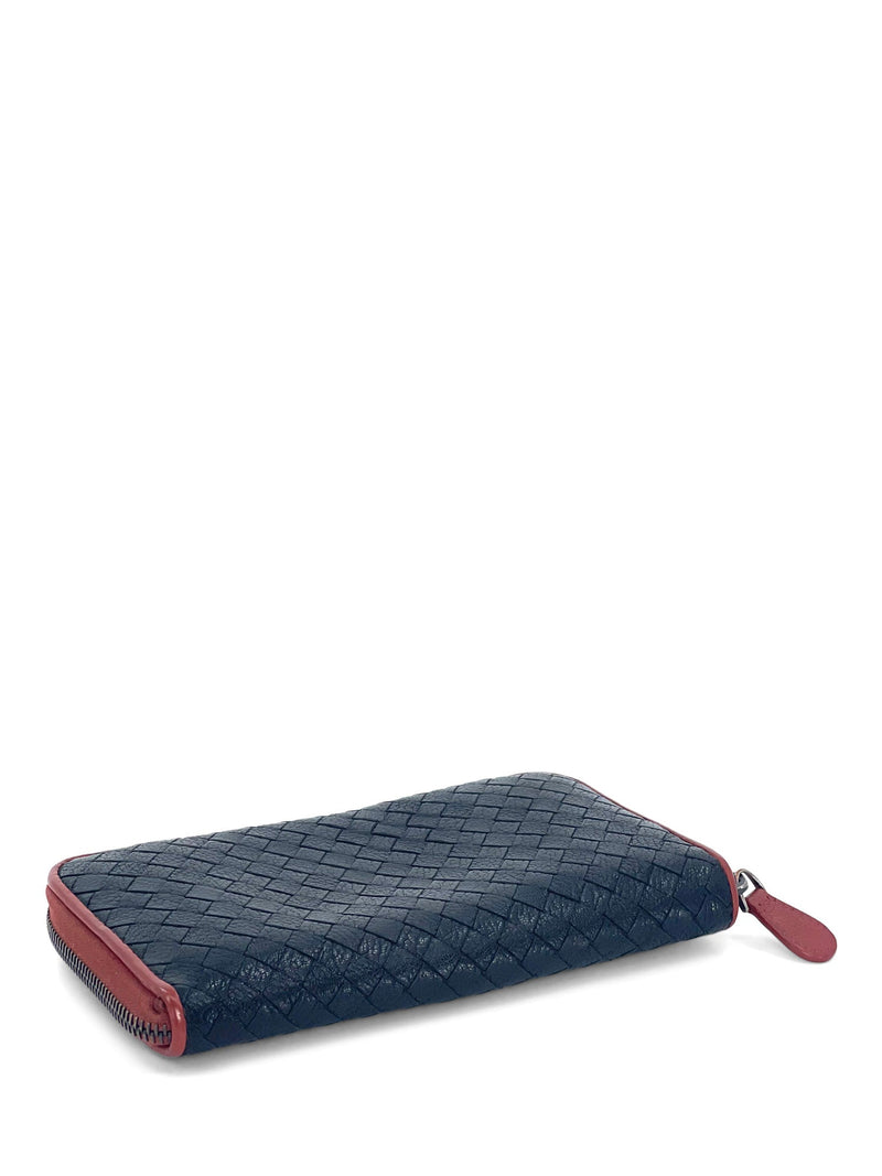 Bottega Veneta Woven Leather Zippy Long Wallet Black Terracotta-designer resale