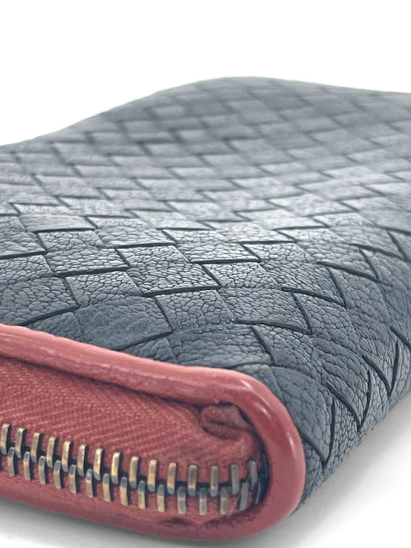Bottega Veneta Woven Leather Zippy Long Wallet Black Terracotta-designer resale