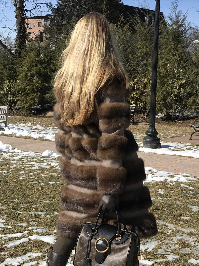 Brown Barguzin Sable Fur Coat with Toggle Closure-designer resale