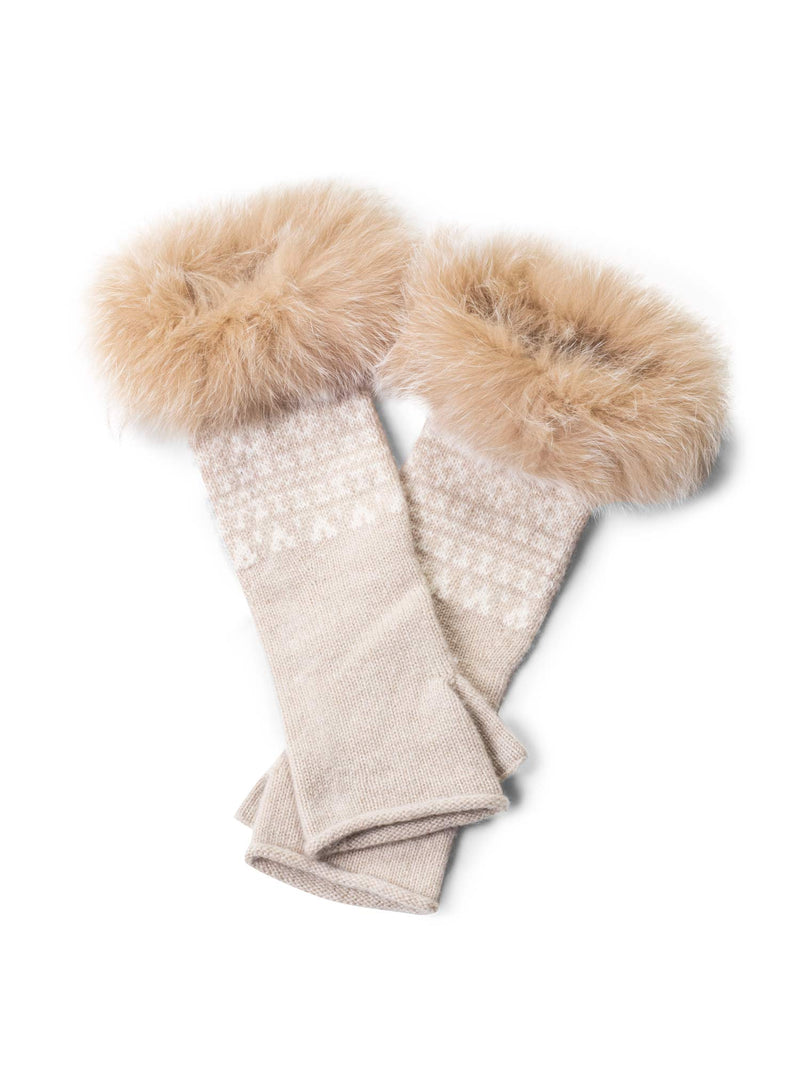 Brunello Cucinell Cashmere Fox Hand Warmer Gloves Beige-designer resale