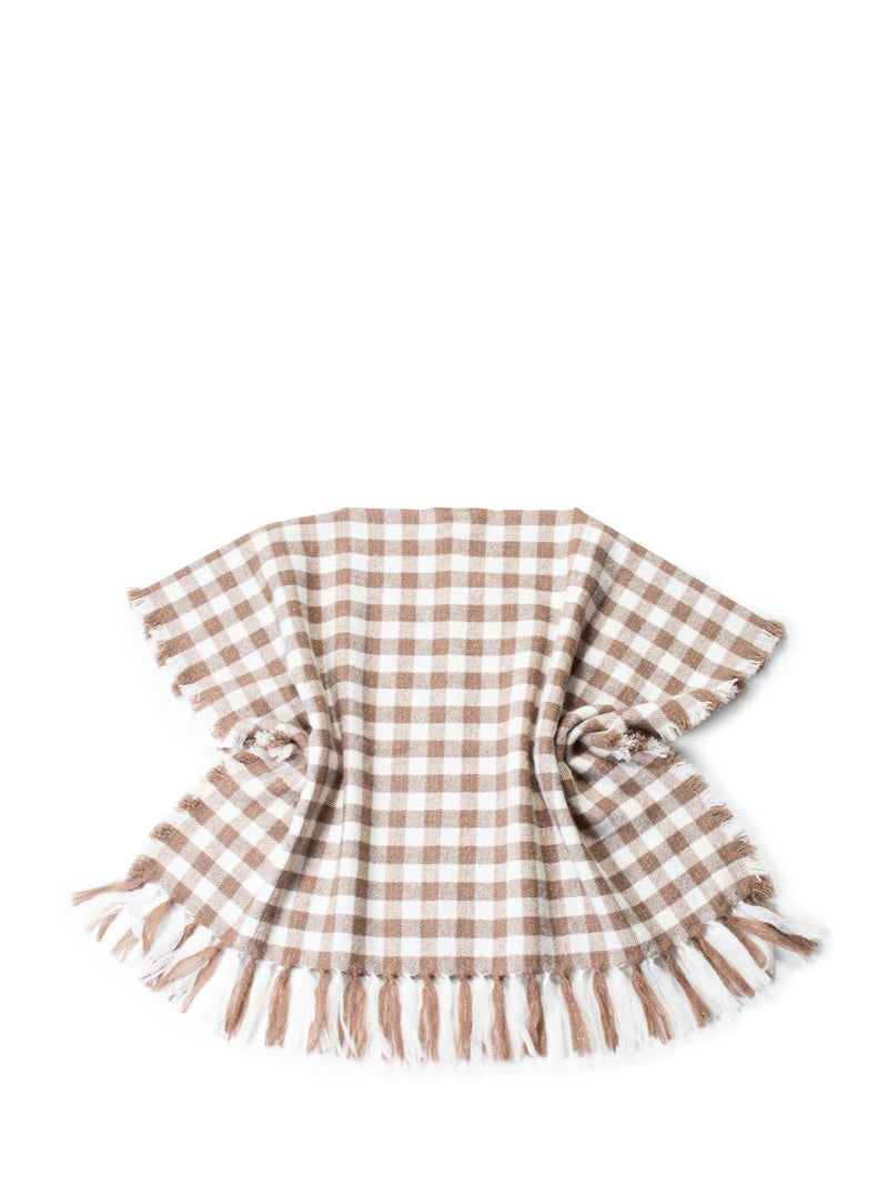 Brunello Cucinelli Cashmere Checkered Fringe Sweater Cape Brown-designer resale