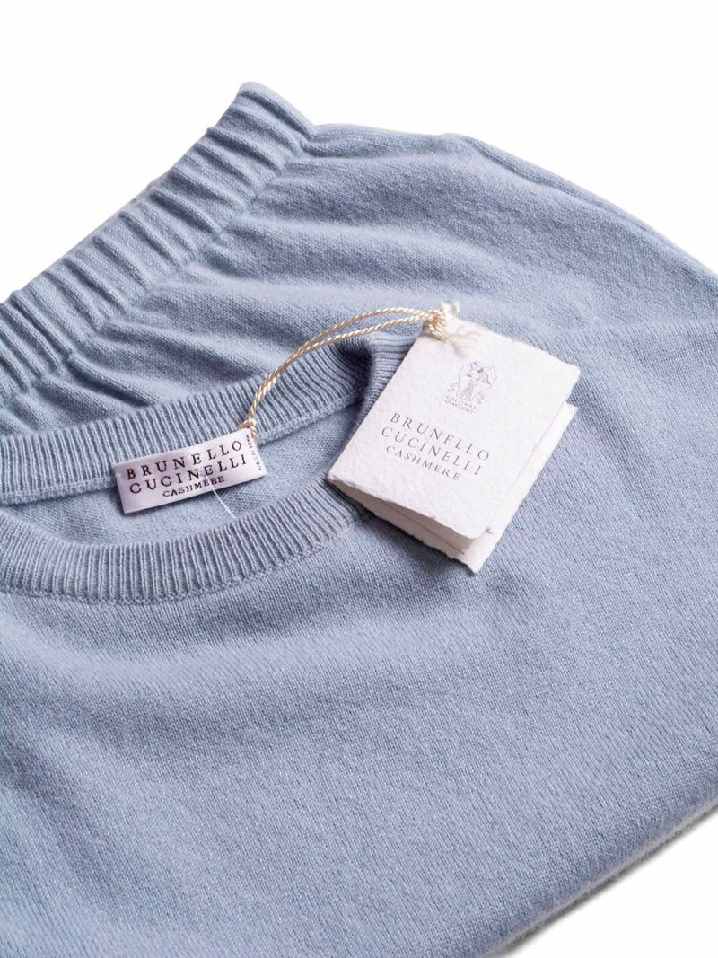 Brunello Cucinelli Cashmere Monili Cropped Sweater Blue-designer resale