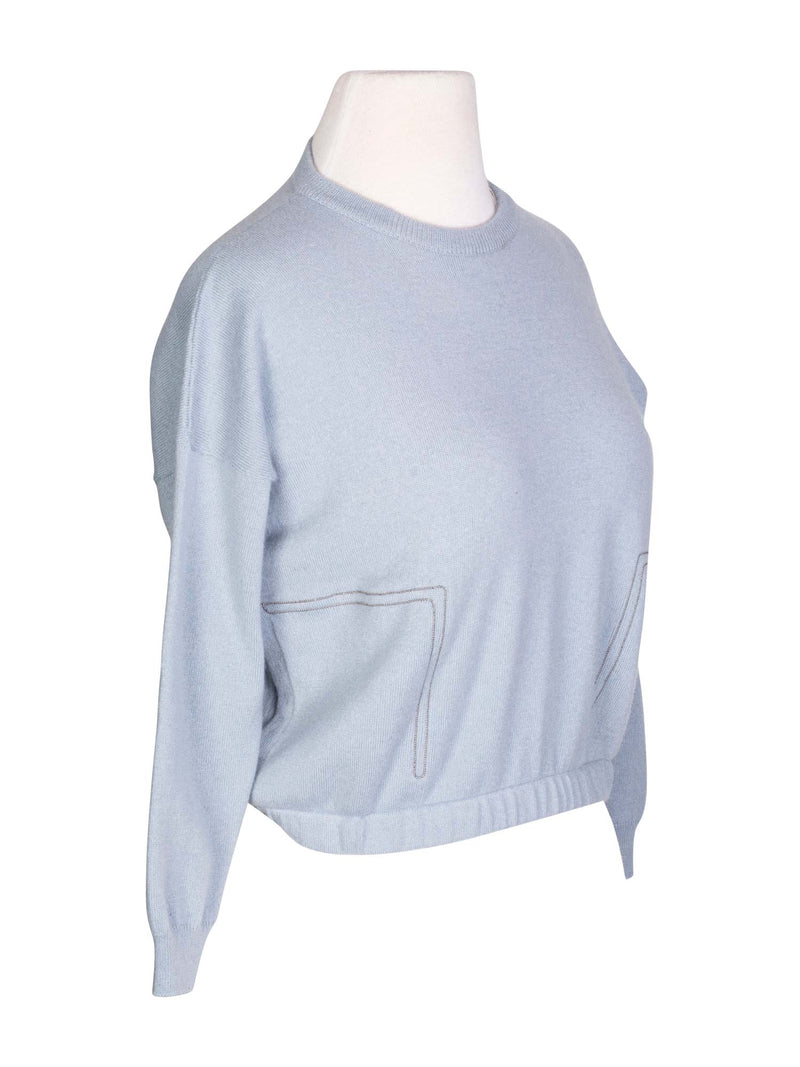 Brunello Cucinelli Cashmere Monili Cropped Sweater Blue-designer resale