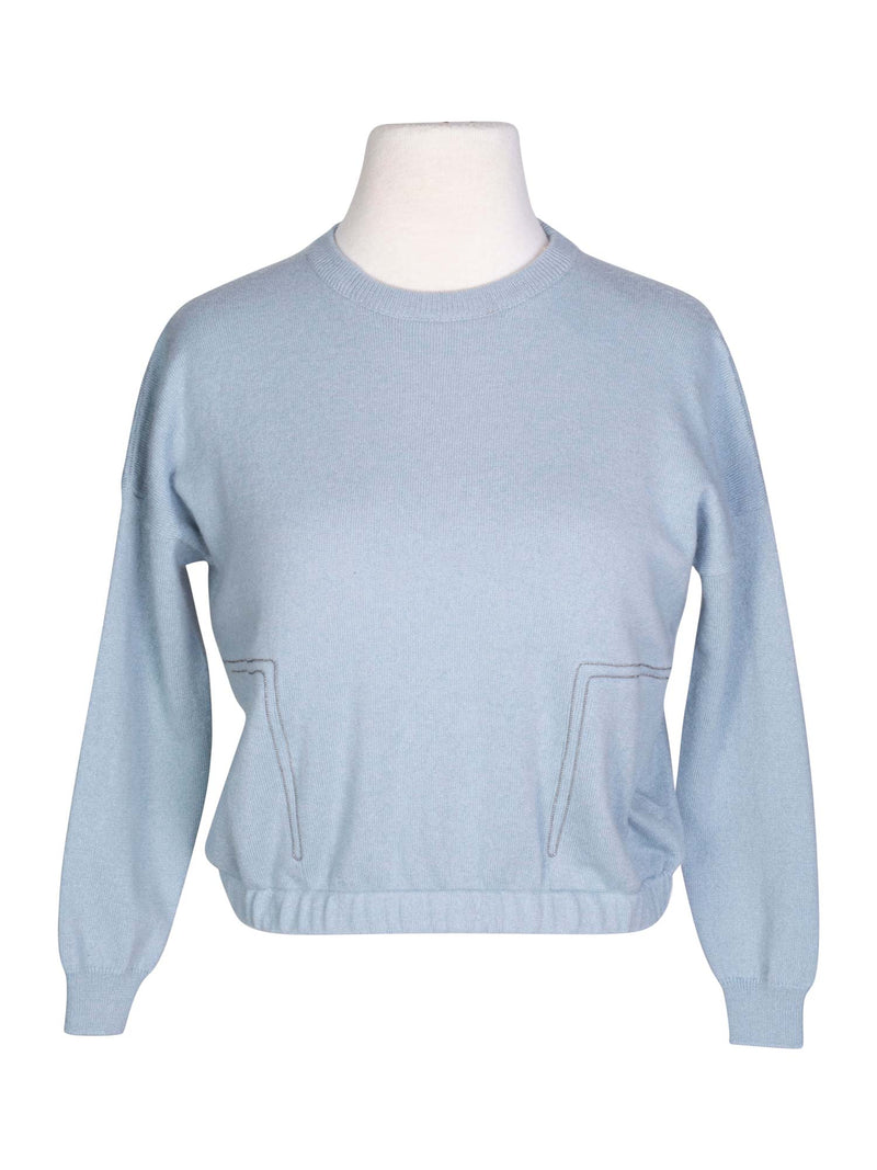 Brunello Cucinelli Cashmere Monili Cropped Sweater Blue-designer resale
